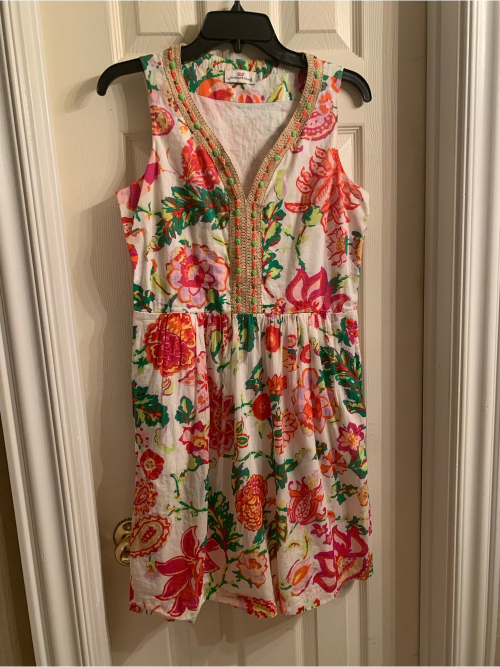 Vineyard Vines Tropical Beaded Floral Dress Vacation Party Casual Sz 4 EUC